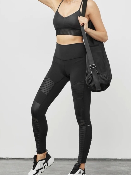 ALO Yoga Pants - Alo Black Moto-Style Mesh Panel Leggings XS